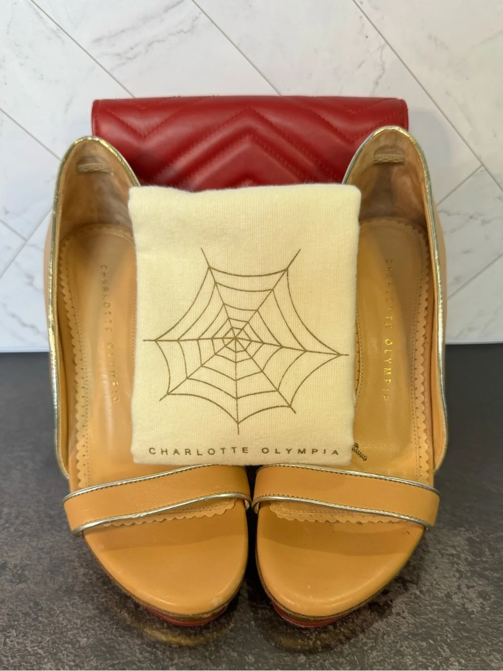 Charlotte Olympia Tan Open-Toe Stiletto Pumps Heels, Size 37